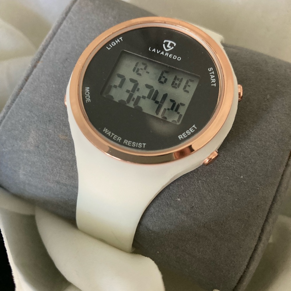 White and rose, gold water resistant digital watch - Picture 2 of 5